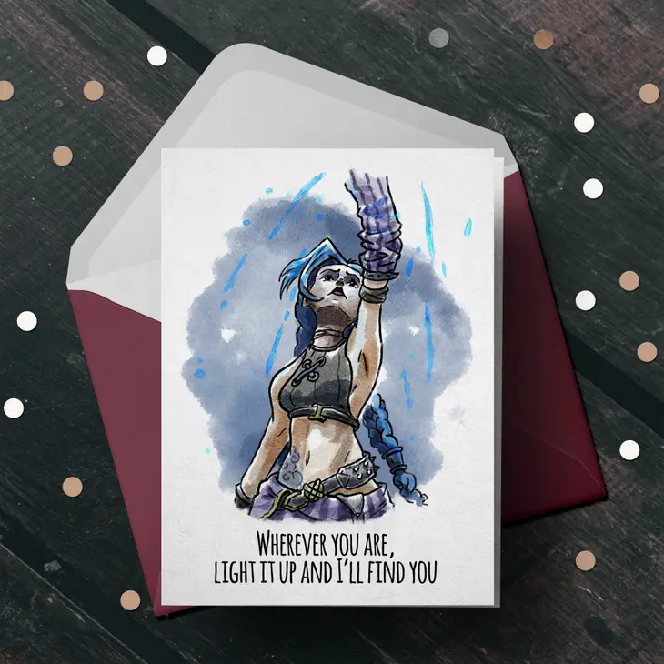 "Light it Up" - Jinx Arcane, LoL card - Gaming Birthday Card