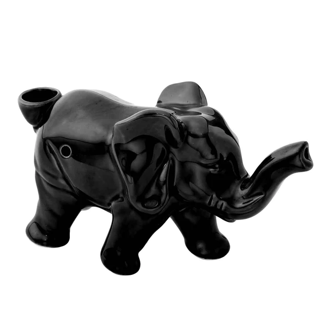 Black Lucky Elephant Ceramic Pipe 7"