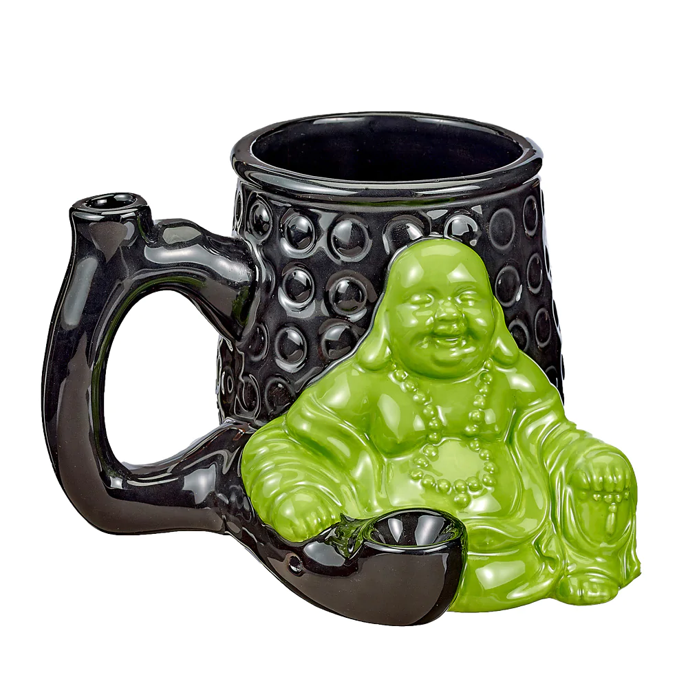 Ceramic Green Buddha Mug Pipe 13oz