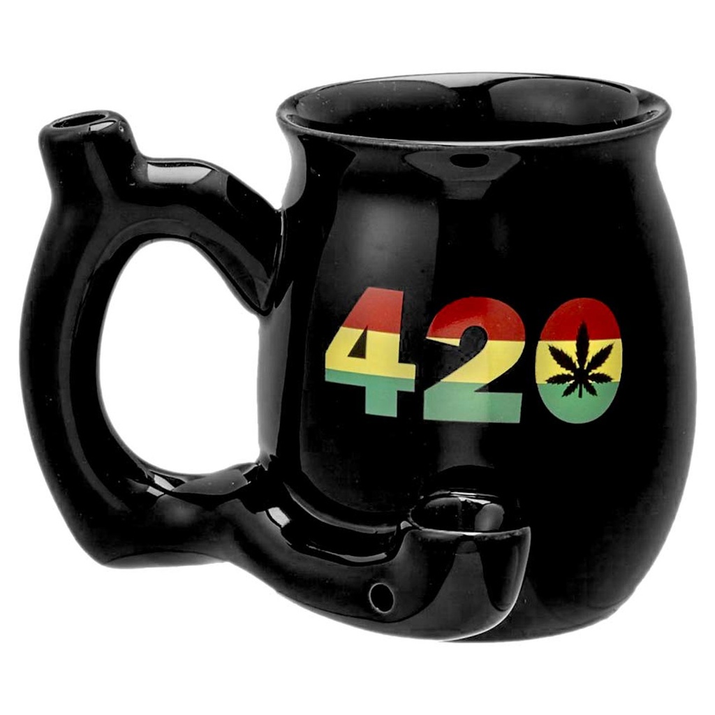 Ceramic Mug Pipe Black - Rasta 420 Leaf