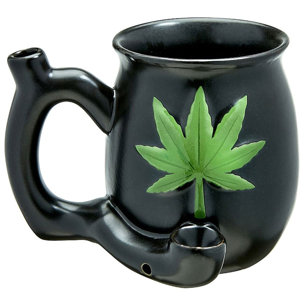 Ceramic Mug Pipe Black - Green Leaf