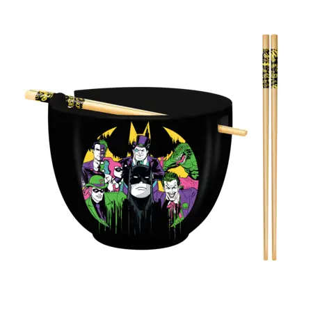 Batman Group Neon Logo Ceramic Ramen Bowl w Chopsticks